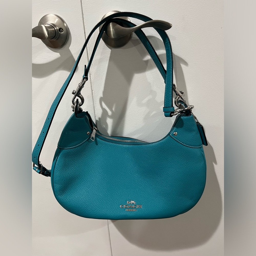 Coach Mara Hobo bag in Teal. Navy interior silver hardware.